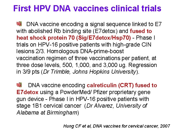 First HPV DNA vaccines clinical trials DNA vaccine encoding a signal sequence linked to