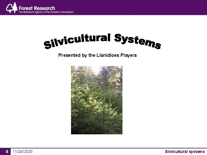 Presented by the Llanidloes Players 8 11/24/2020 Silvicultural systems 