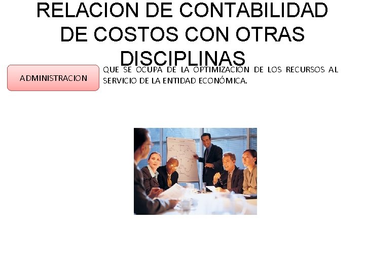 RELACION DE CONTABILIDAD DE COSTOS CON OTRAS DISCIPLINAS QUE SE OCUPA DE LA OPTIMIZACIÓN