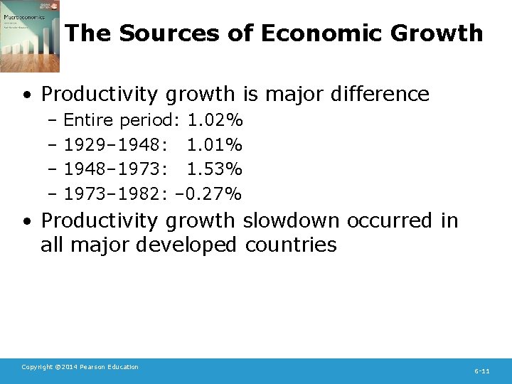 The Sources of Economic Growth • Productivity growth is major difference – Entire period: