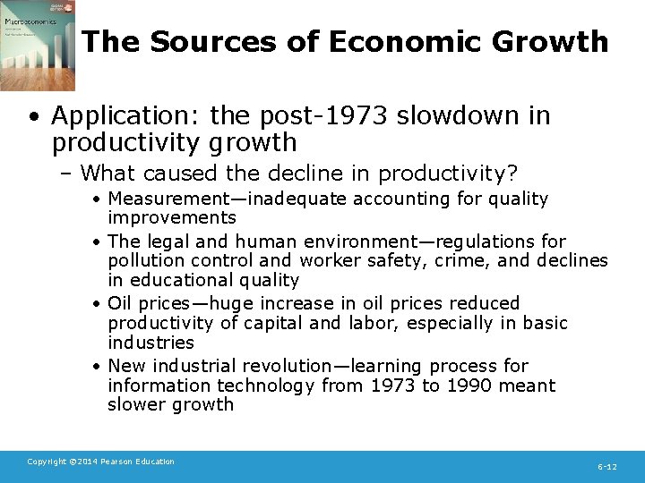 The Sources of Economic Growth • Application: the post-1973 slowdown in productivity growth –