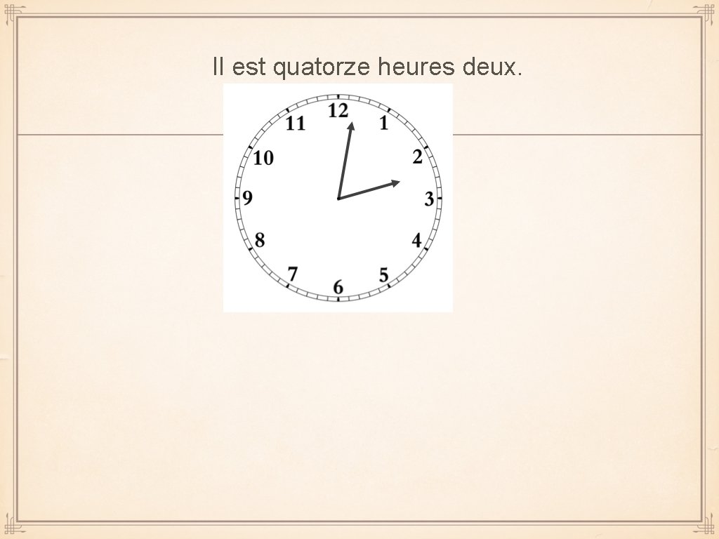 Il est quatorze heures deux. 