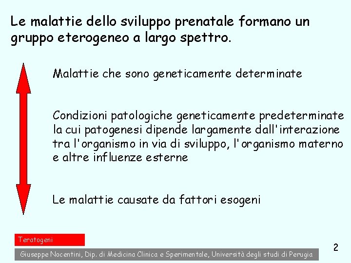 Le malattie dello sviluppo prenatale formano un gruppo eterogeneo a largo spettro. Malattie che Le malattie dello sviluppo prenatale formano un gruppo eterogeneo a largo spettro. Malattie che