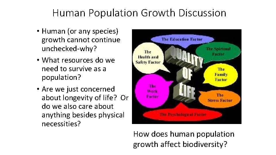 Human Population Growth Discussion • Human (or any species) growth cannot continue unchecked-why? •