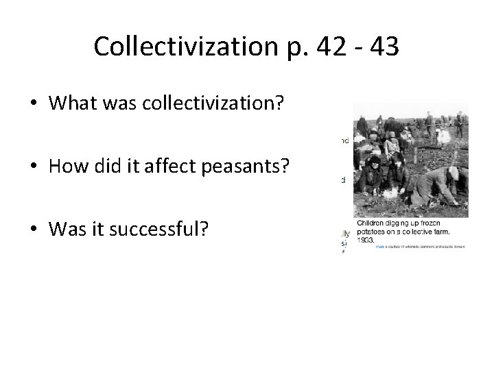 Collectivization p. 42 - 43 • What was collectivization? • How did it affect