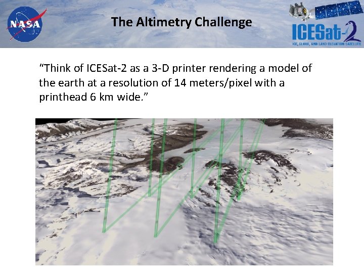 The Altimetry Challenge “Think of ICESat-2 as a 3 -D printer rendering a model