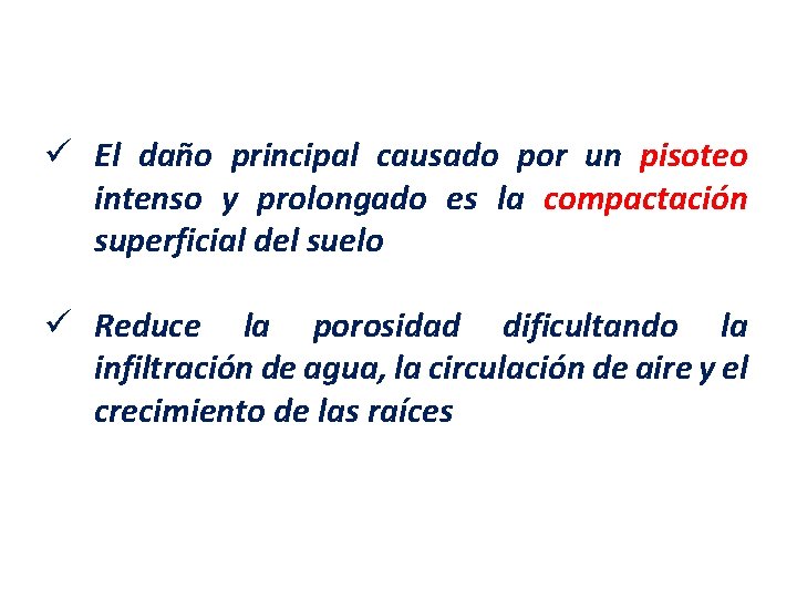 ü El daño principal causado por un pisoteo intenso y prolongado es la compactación