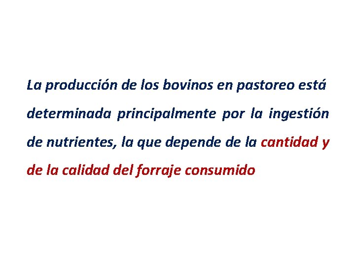 La producción de los bovinos en pastoreo está determinada principalmente por la ingestión de