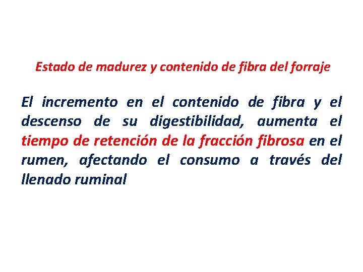 Estado de madurez y contenido de fibra del forraje El incremento en el contenido