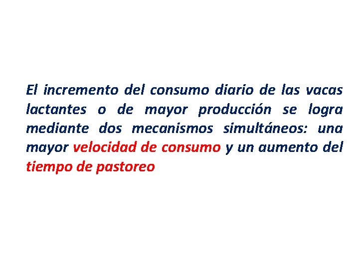 El incremento del consumo diario de las vacas lactantes o de mayor producción se