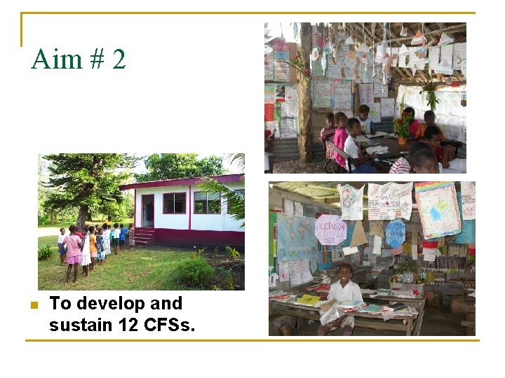 Aim # 2 n To develop and sustain 12 CFSs. Aim # 2 n To develop and sustain 12 CFSs.