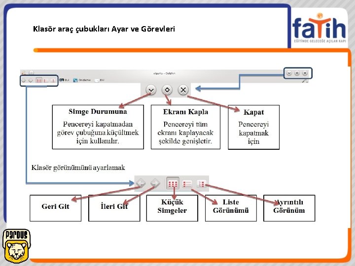 Klasör araç çubukları Ayar ve Görevleri 