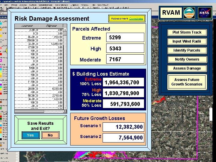 RVAM Risk Damage Assessment Assess Now Assessment Complete Parcels Affected Plot Storm Track Extreme