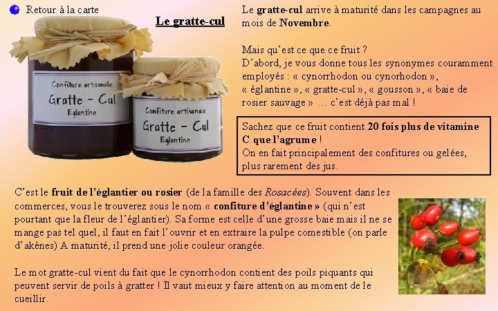 Retour à la carte Le gratte-cul arrive à maturité dans les campagnes au mois