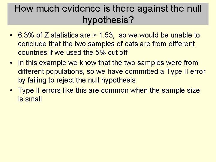 How much evidence is there against the null hypothesis? • 6. 3% of Z