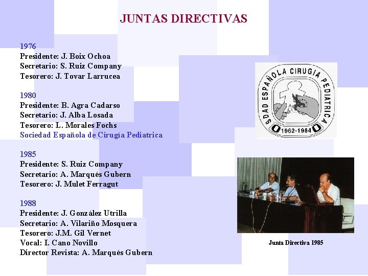 JUNTAS DIRECTIVAS 1976 Presidente: J. Boix Ochoa Secretario: S. Ruiz Company Tesorero: J. Tovar