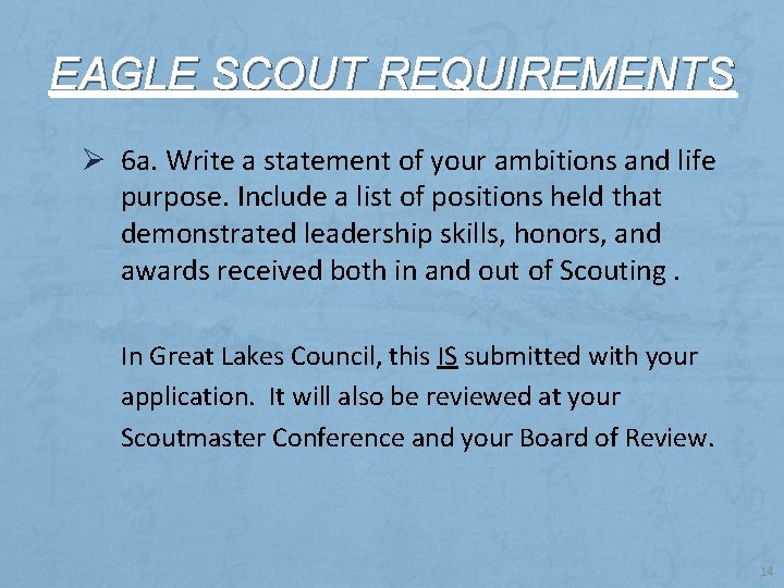 EAGLE SCOUT REQUIREMENTS Ø 6 a. Write a statement of your ambitions and life