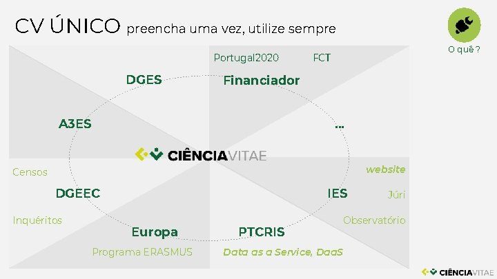CV ÚNICO preencha uma vez, utilize sempre Portugal 2020 DGES O quê ? FCT