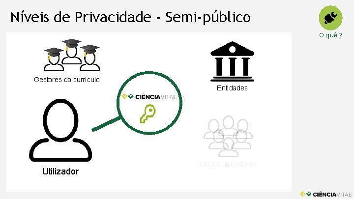 Níveis de Privacidade - Semi-público O quê ? Gestores do currículo Entidades Utilizador Outros