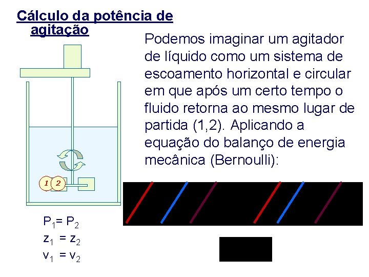 Cálculo da potência de agitação Podemos imaginar um agitador de líquido como um sistema