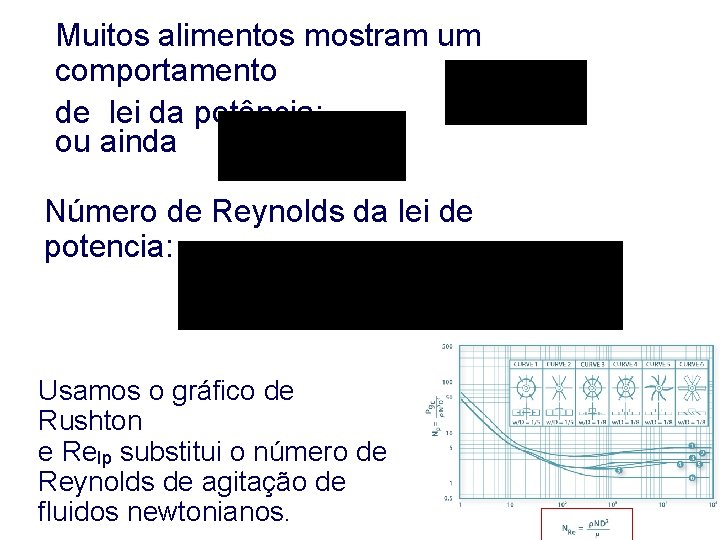 Muitos alimentos mostram um comportamento de lei da potência: ou ainda Número de Reynolds