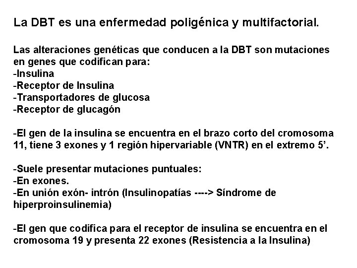 La DBT es una enfermedad poligénica y multifactorial. Las alteraciones genéticas que conducen a La DBT es una enfermedad poligénica y multifactorial. Las alteraciones genéticas que conducen a