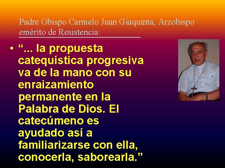 Padre Obispo Carmelo Juan Giaquinta, Arzobispo emérito de Resistencia: • “. . . la