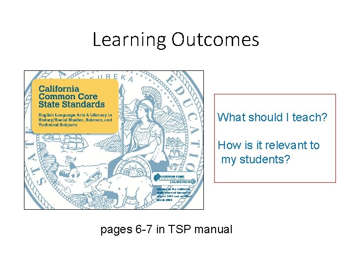 Learning Outcomes What should I teach? How is it relevant to my students? pages