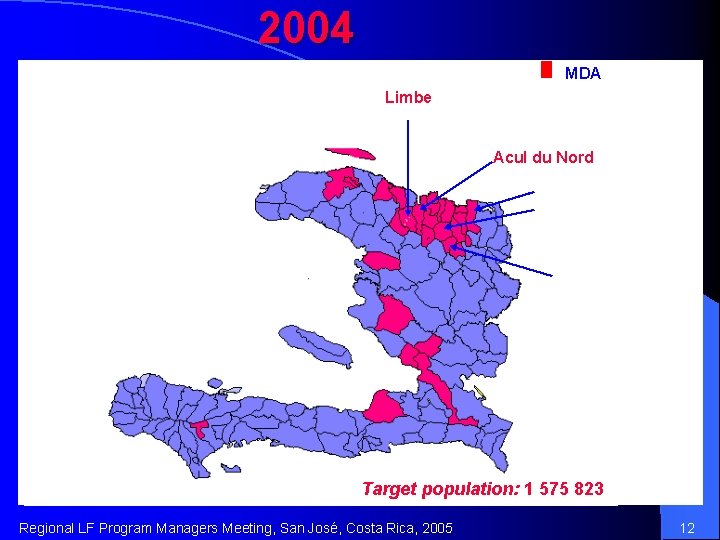 2004 MDA Limbe Acul du Nord Target population: 1 575 823 Regional LF Program