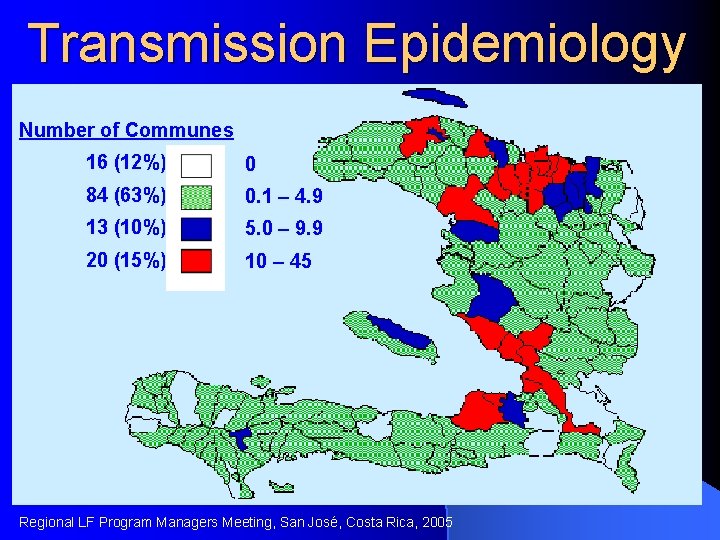 Transmission Epidemiology Number of Communes 16 (12%) 0 84 (63%) 0. 1 – 4.