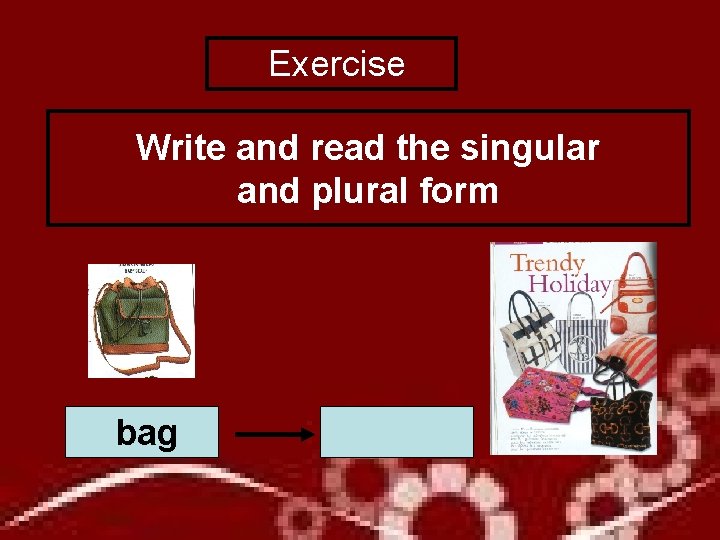  Exercise Write and read the singular and plural form bag 