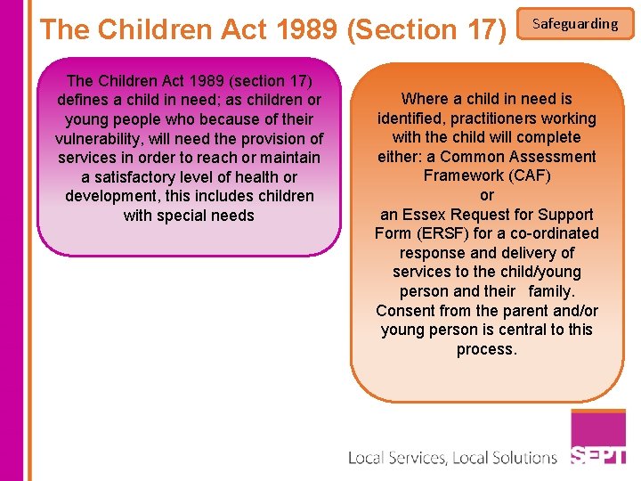 The Children Act 1989 (Section 17) The Children Act 1989 (section 17) defines a