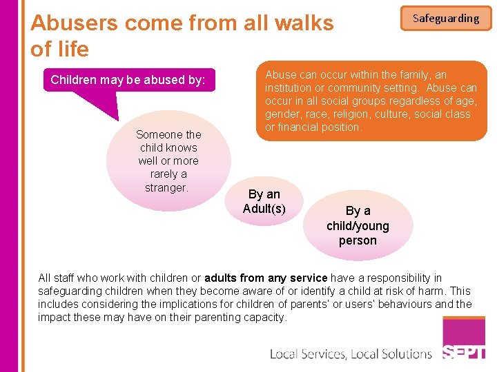 Abusers come from all walks of life Children may be abused by: Someone the Abusers come from all walks of life Children may be abused by: Someone the