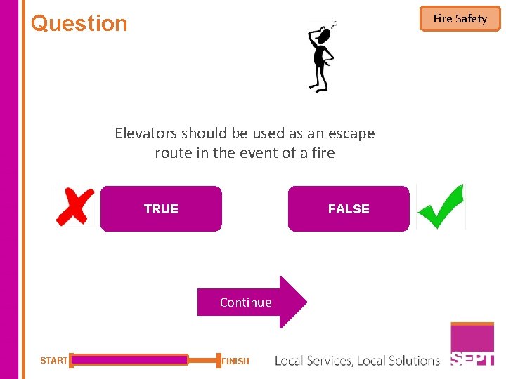 Question Fire Safety Elevators should be used as an escape route in the event