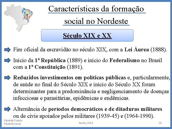 Características da formação social no Nordeste Século XIX e XX Fim oficial da escravidão