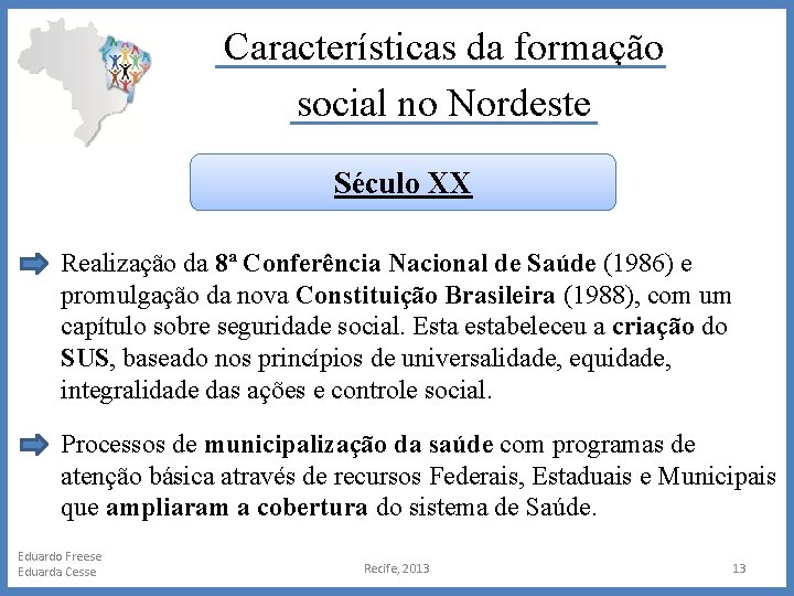 Características da formação social no Nordeste Século XX Realização da 8ª Conferência Nacional de