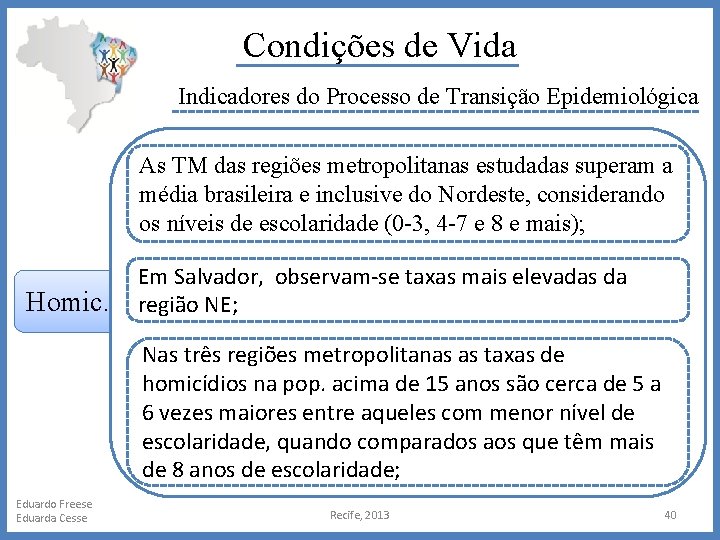 Condições de Vida Indicadores do Processo de Transição Epidemiológica As TM das regiões metropolitanas