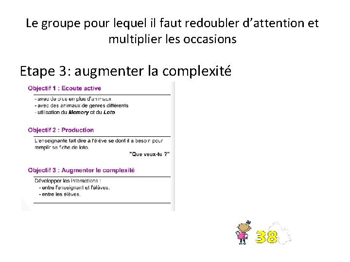 Le groupe pour lequel il faut redoubler d’attention et multiplier les occasions Etape 3: