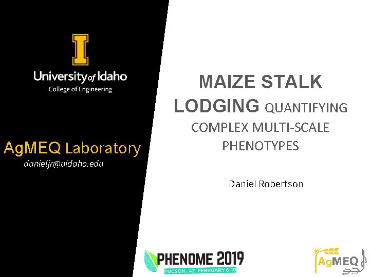 MAIZE STALK LODGING QUANTIFYING Ag. MEQ Laboratory COMPLEX MULTI-SCALE PHENOTYPES danieljr@uidaho. edu Daniel Robertson