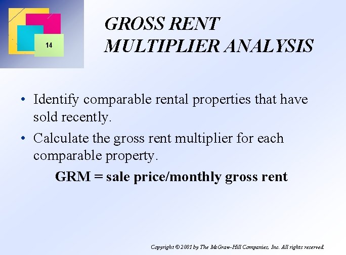 14 GROSS RENT MULTIPLIER ANALYSIS • Identify comparable rental properties that have sold recently.