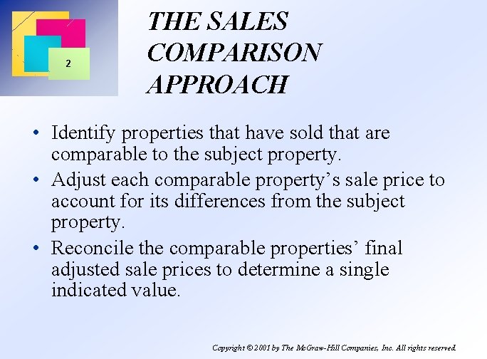 2 THE SALES COMPARISON APPROACH • Identify properties that have sold that are comparable