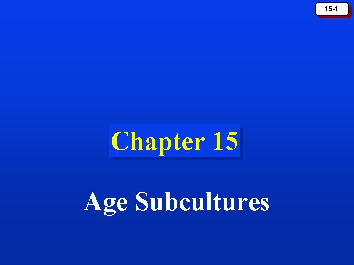 15 -1 Chapter 15 Age Subcultures 