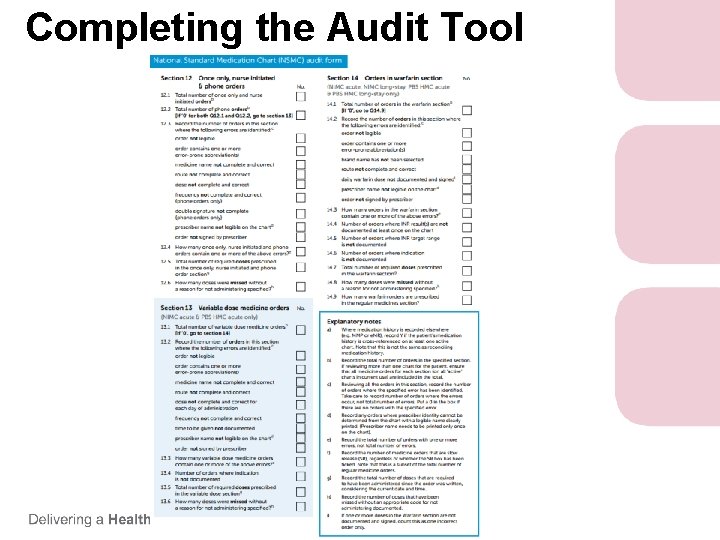 Completing the Audit Tool Completing the Audit Tool