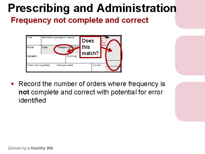 Prescribing and Administration Frequency not complete and correct Does this match? § Record the Prescribing and Administration Frequency not complete and correct Does this match? § Record the