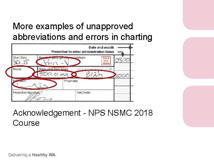 More examples of unapproved abbreviations and errors in charting Acknowledgement - NPS NSMC 2018 More examples of unapproved abbreviations and errors in charting Acknowledgement - NPS NSMC 2018