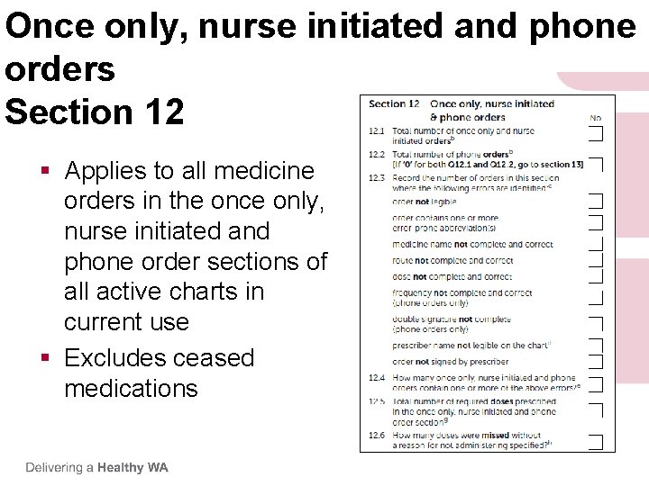 Once only, nurse initiated and phone orders Section 12 § Applies to all medicine Once only, nurse initiated and phone orders Section 12 § Applies to all medicine