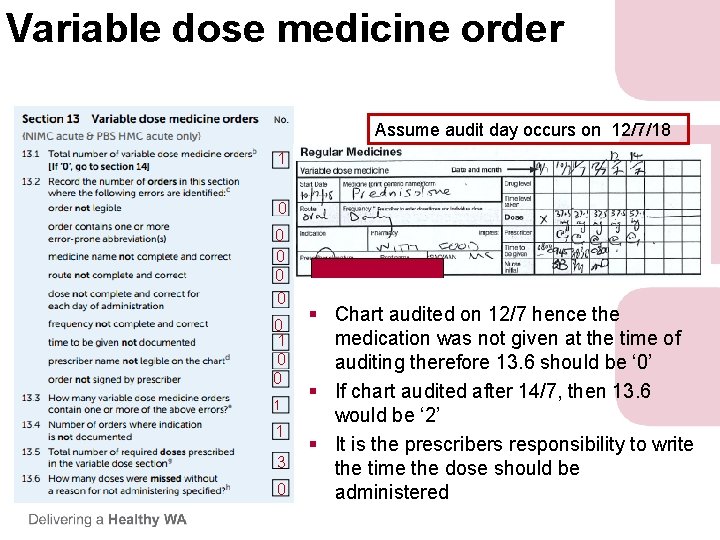 Variable dose medicine order Assume audit day occurs on 12/7/18 1 0 0 0 Variable dose medicine order Assume audit day occurs on 12/7/18 1 0 0 0