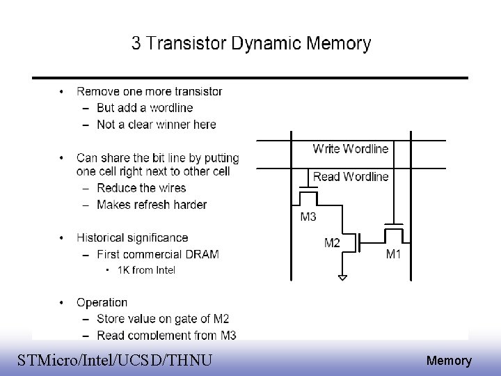 EE 141 STMicro/Intel/UCSD/THNU 28 Memory 