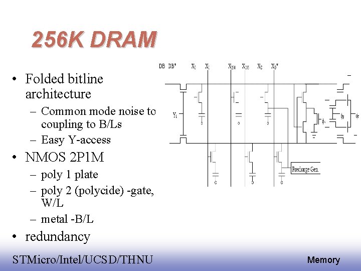 256 K DRAM • Folded bitline architecture – Common mode noise to coupling to