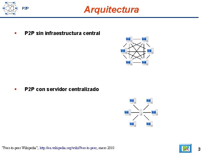 P 2 P Arquitectura P 2 P sin infraestructura central P 2 P con